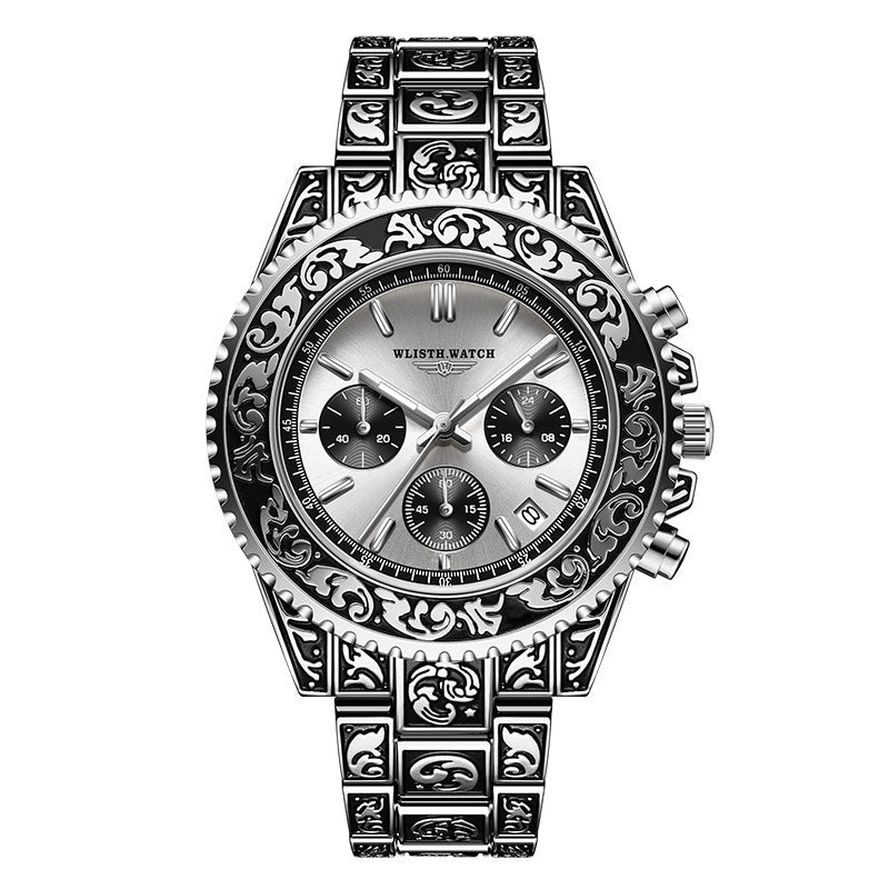 Vintage Engraving Quartz Multi-function Men's Watch Bests Sale