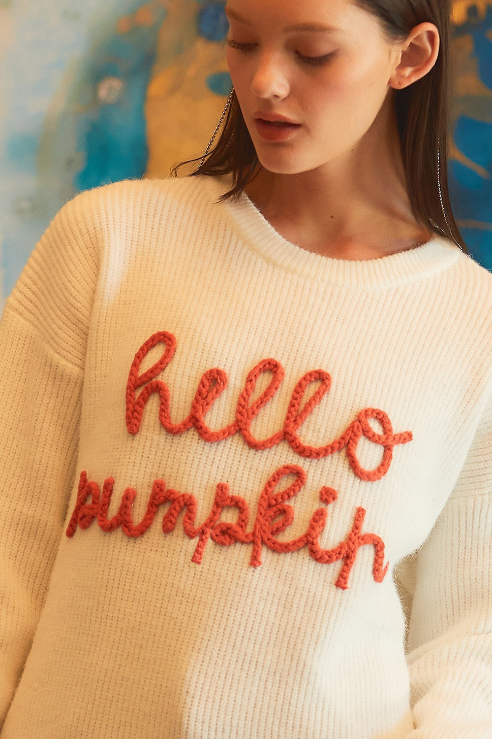 Women's Halloween Contrast Color Embroidery Crew Neck Pullover Sweater Bests Sale