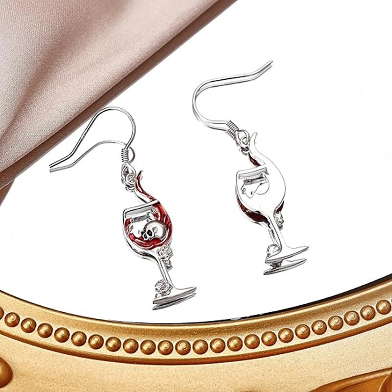 Halloween Skull Wine Glass Creative Earrings European And American - Bests Sale