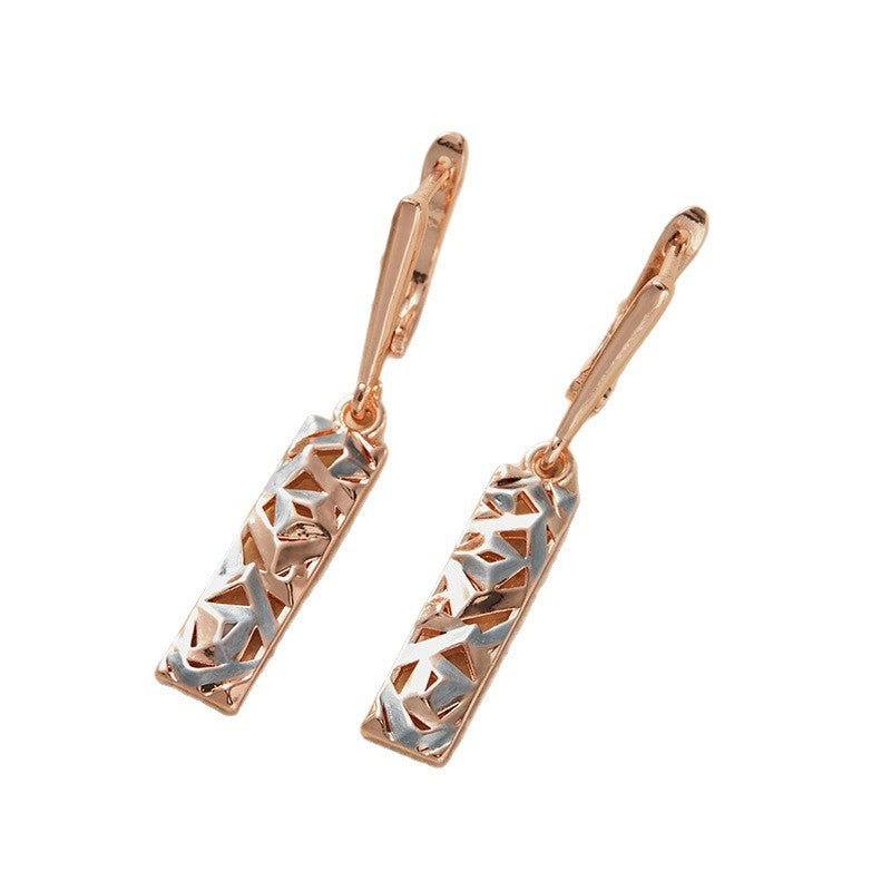 Elegant Rectangular Two-tone Hollow Stud Earrings - Bests Sale