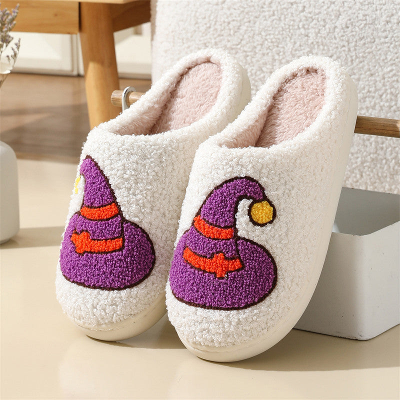 Halloween Spider Witch-hat Slippers Home Indoor Non-slip Floor Bedroom Slippers Winter Warm House Shoes For Women Men Bests Sale
