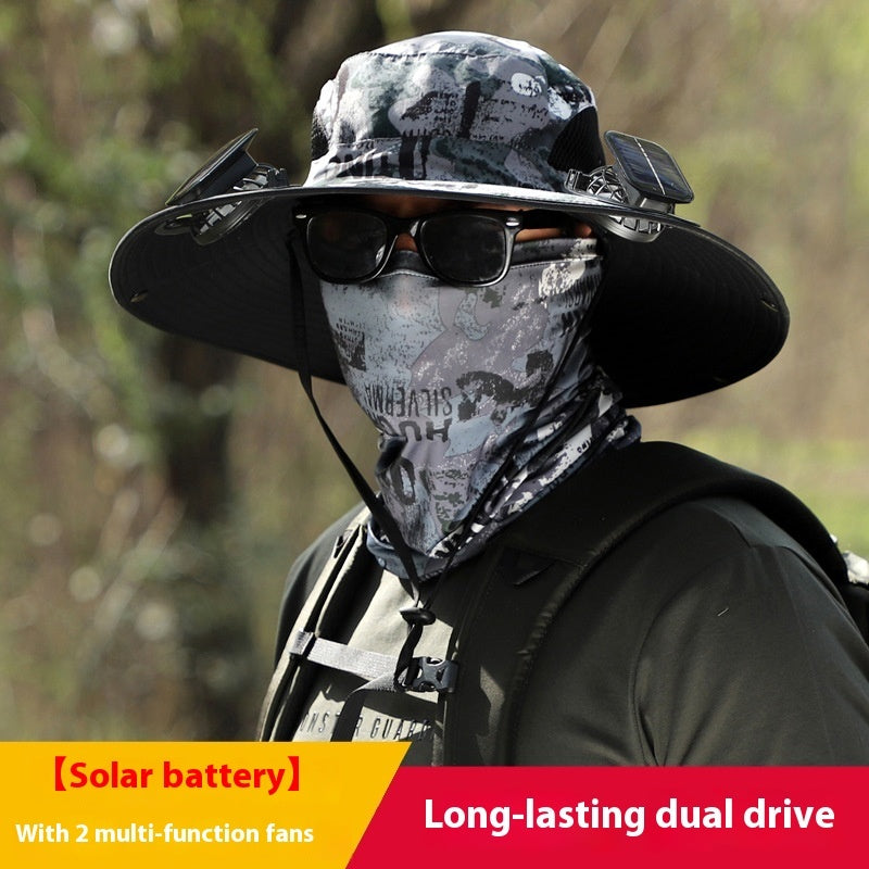 Outdoor Wide Brim Sun Hat With Solar Fan Wide Brim Solar Fan Outdoor Fishing Hat Solar USB Charging Solar Powered Hat Adjustable Coffee Jasper