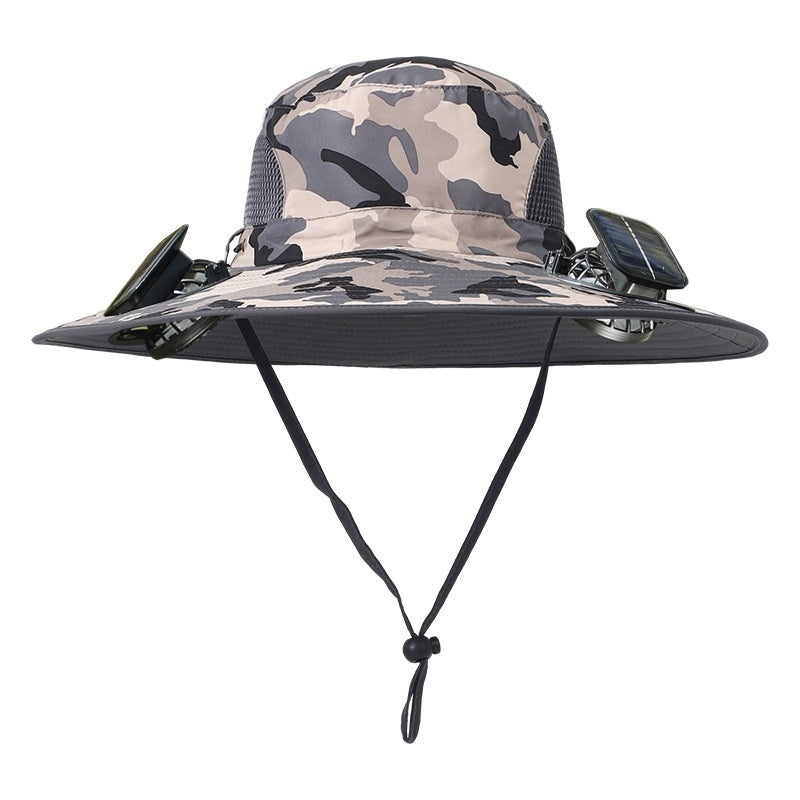 Outdoor Wide Brim Sun Hat With Solar Fan Wide Brim Solar Fan Outdoor Fishing Hat Solar USB Charging Solar Powered Hat Adjustable Coffee Jasper