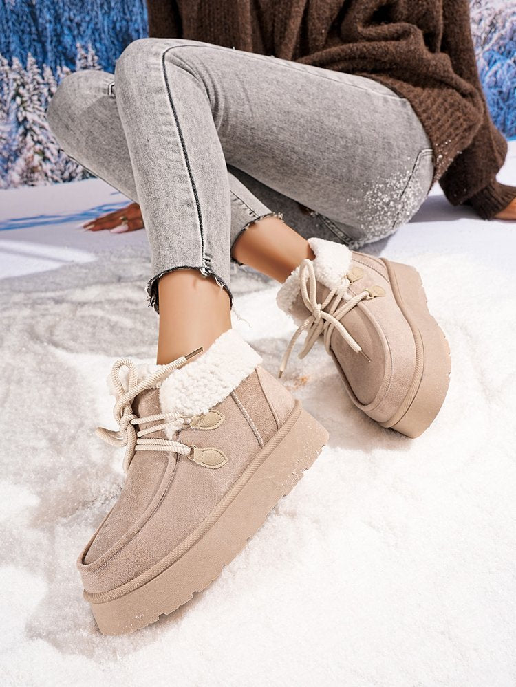 Thick Bottom Fleece-lined Snow Boots Women's Fur Integrated Casual Cotton-padded Shoes - Bests Sale