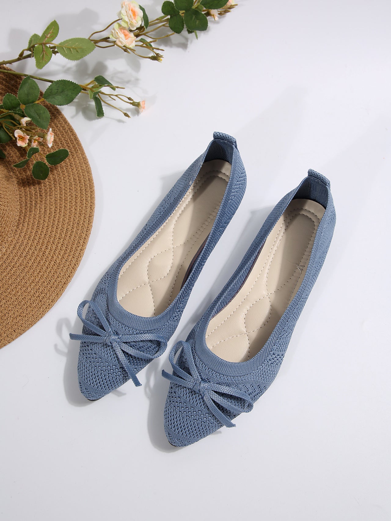 Bow Knitted Loafers Ins Fashion Pointed-toed Flats Shoes For Women - Bests Sale