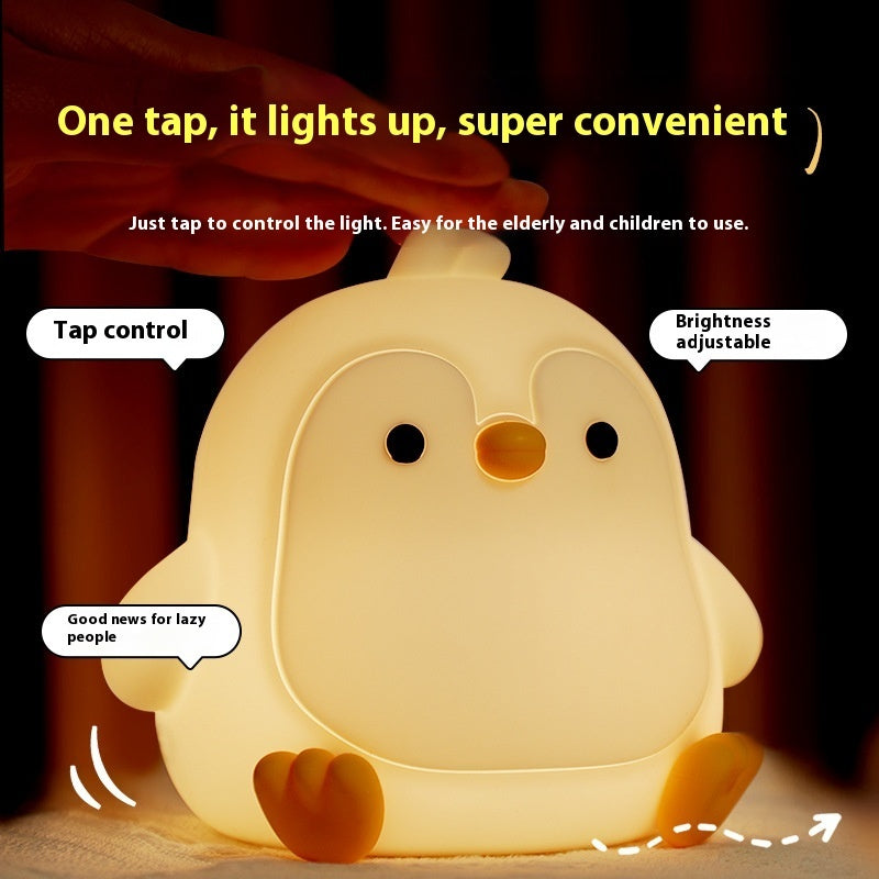 Baby Penguin Small Night Bedroom Bedside Silicone Pat Lamp Coffee Jasper