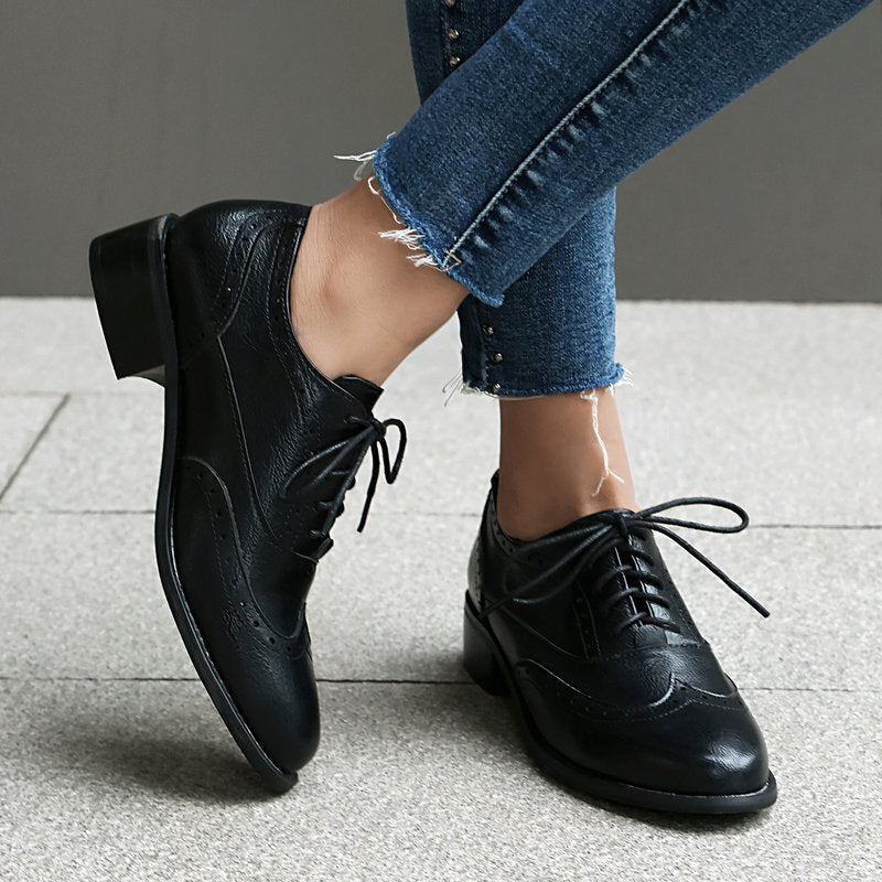 British Retro Oxfords Casual Shoes Lace-up Spring And Autumn Low-top Women - Bests Sale