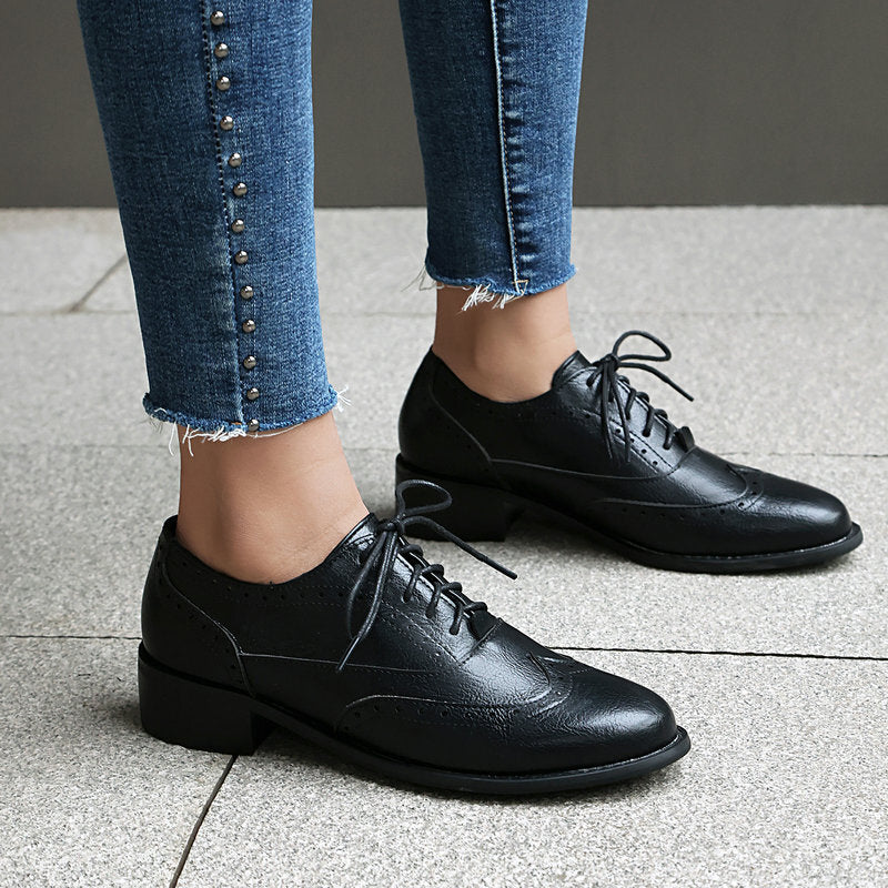 British Retro Oxfords Casual Shoes Lace-up Spring And Autumn Low-top Women - Bests Sale