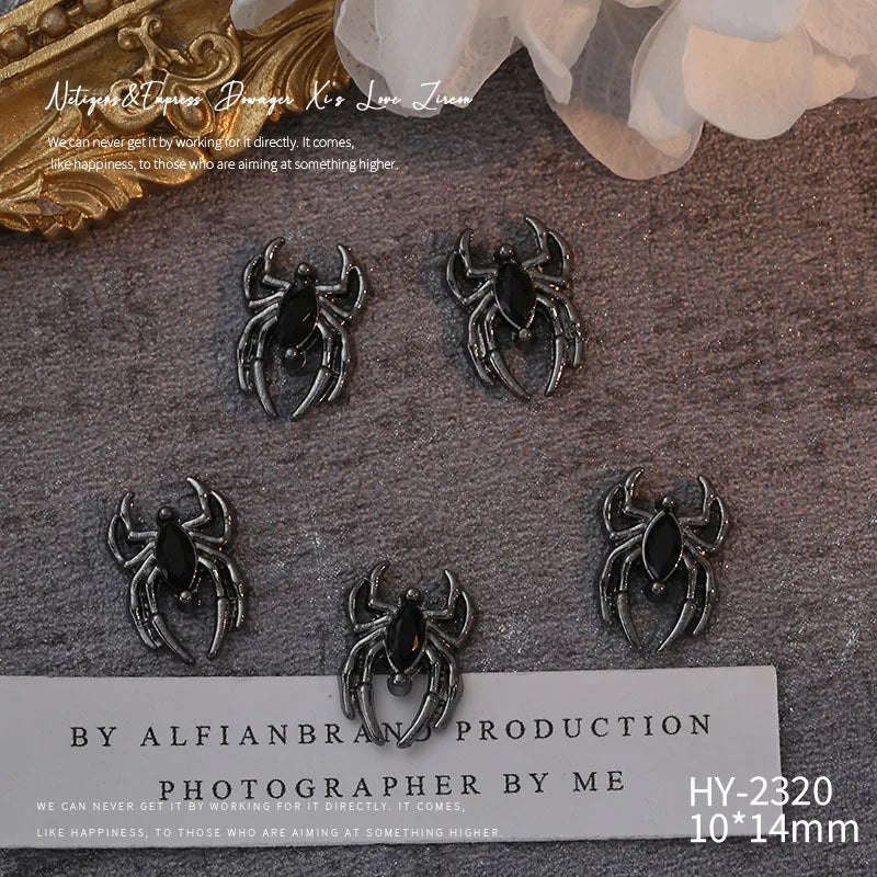Halloween 3D Spider Nail Charms - Luxury Gold & Silver Alloy (10 Pieces)