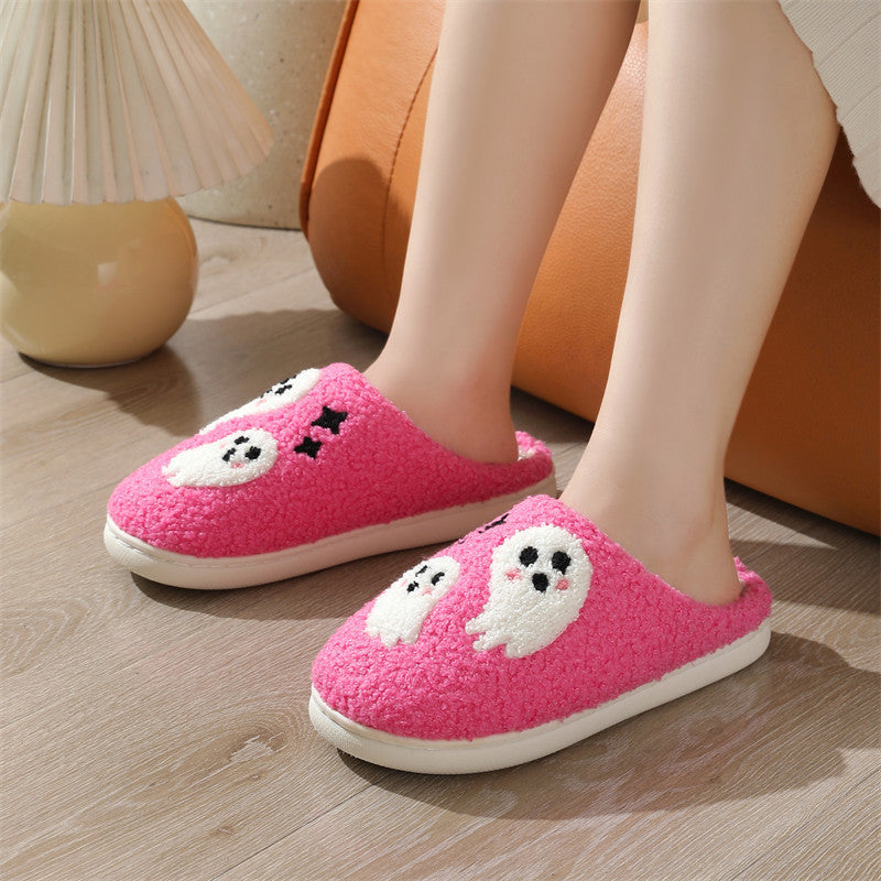 Halloween Cartoon Ghost Cotton Slippers For Women Indoor Non-slip Bedroom Floor Slipper Winter House Shoes - Bests Sale