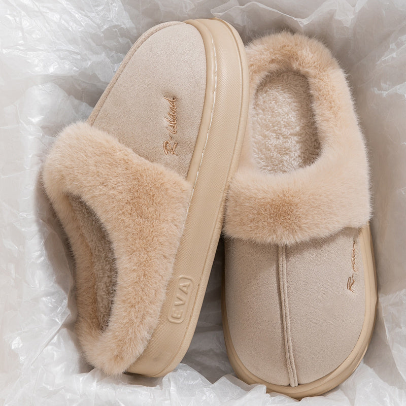 New Winter Cosy Warm Couple Style Concise Fluffy Slippers Women Men Non-slip Soft Slides Indoor Mule Ladies' Home Cotton Shoes - Bests Sale