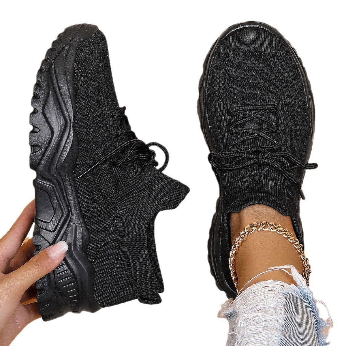 Plus Size Women's Sports Breathable Fly-knit Socks Shoes - Bests Sale