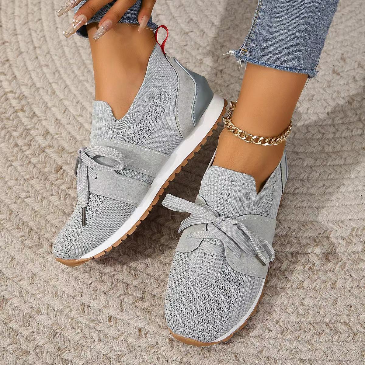 Women's Comfortable Fly Woven Mesh Lace-up Casual Shoes - Bests Sale