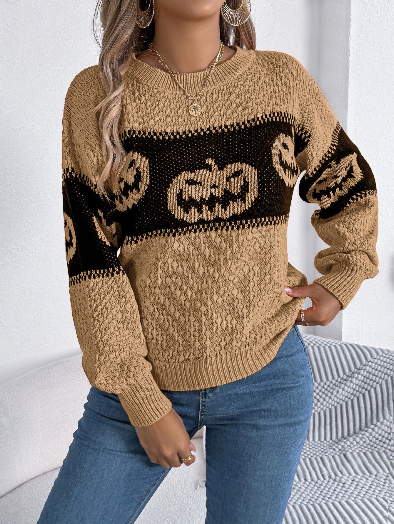 Halloween Pumpkin Pullover Sweater Fashion Long Sleeve Knitted Tops For Women Clothing Bests Sale