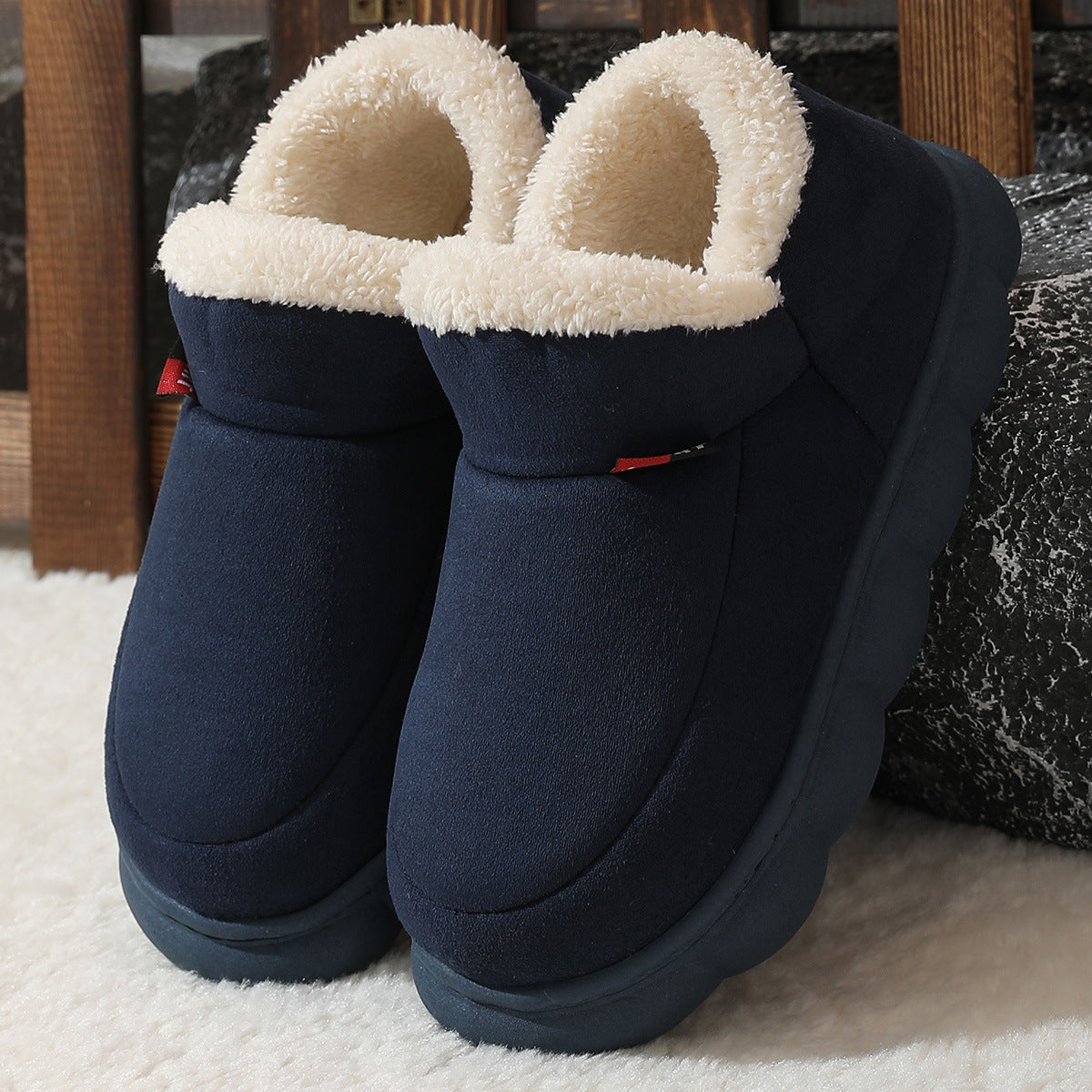 Winter Plush Cotton Shoes Women Men Warm Suede House Shoes For Parents Solid Color Thick-soled Garden Shoes Outdoor - Bests Sale