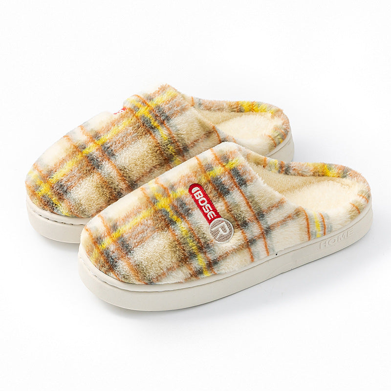 Women's Home Plush Warm Non-slip Plaid Cotton Shoes - Bests Sale