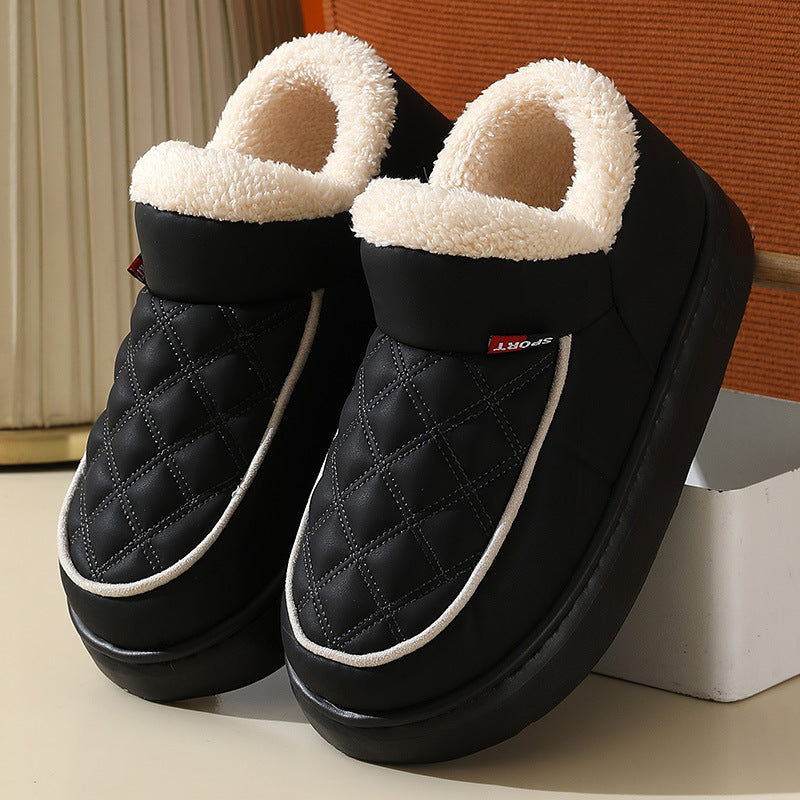 Winter Plush Cotton Shoes Warm Thick-bottom Waterproof Home Slippers All-match Indoor Outdoor Garden Shoes For Women - Bests Sale