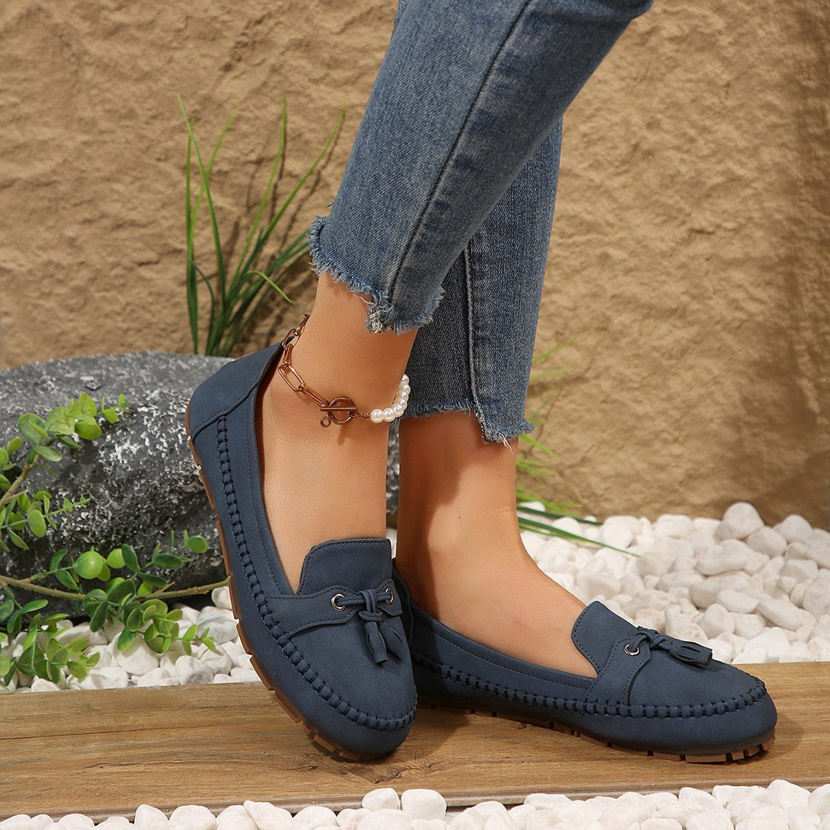 Women's Round Head Loafers Fashion Non-slip Soft Comfortable Flats Shoes - Bests Sale