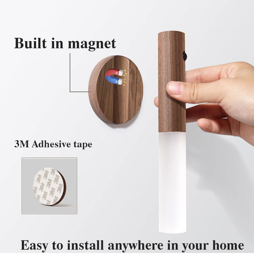 Auto LED USB Magnetic Wood Wireless Night Light Corridors Porch Lights PIR Motion Sensor Wall Light Cabinet Lamp Coffee Jasper