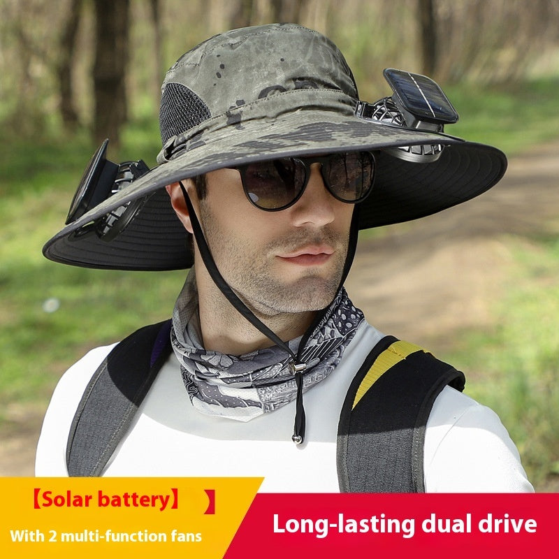 Outdoor Wide Brim Sun Hat With Solar Fan Wide Brim Solar Fan Outdoor Fishing Hat Solar USB Charging Solar Powered Hat Adjustable Coffee Jasper