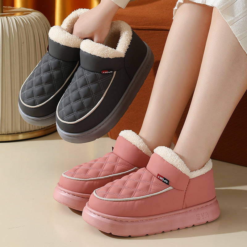 Winter Plush Cotton Shoes Warm Thick-bottom Waterproof Home Slippers All-match Indoor Outdoor Garden Shoes For Women - Bests Sale