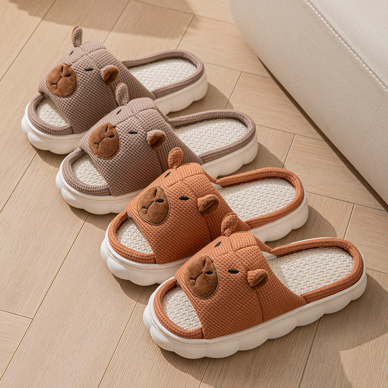 Open Toe Couple Indoor Non-slip Linen Slippers - Bests Sale