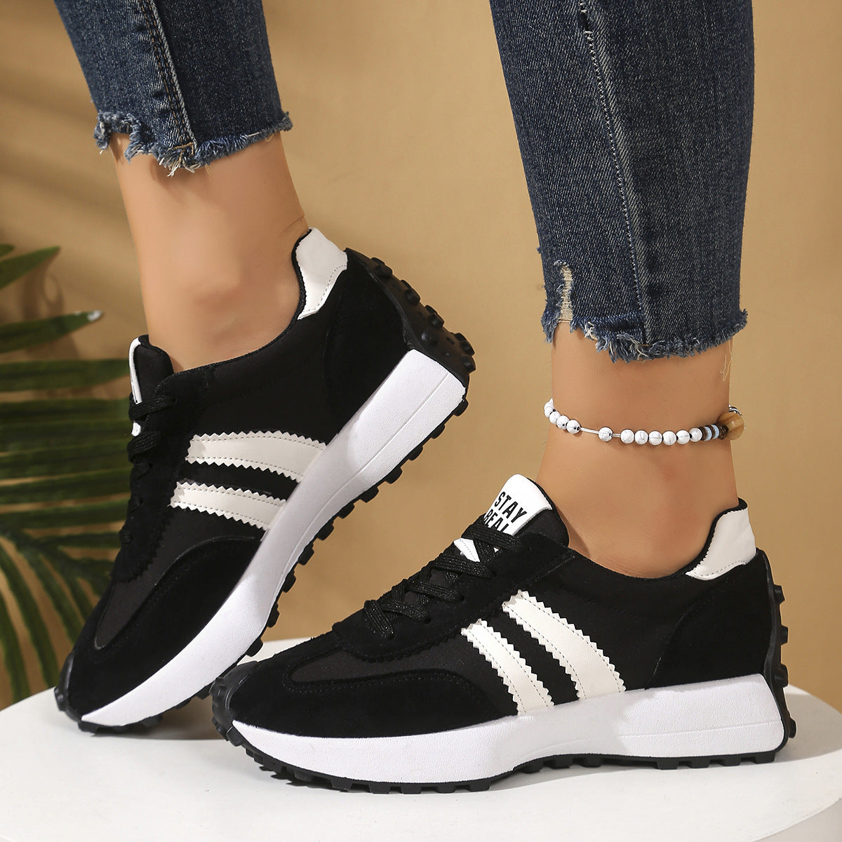 Women's Thick Bottom Student Casual Shoes Breathable Sneaker - Bests Sale
