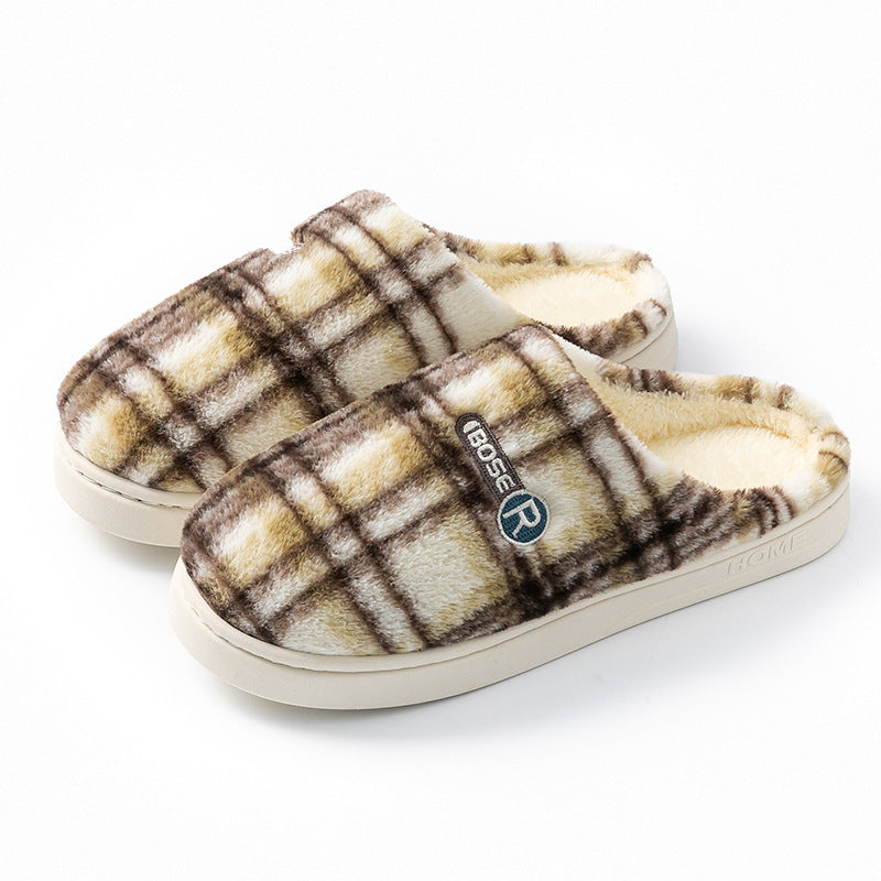 Women's Home Plush Warm Non-slip Plaid Cotton Shoes - Bests Sale