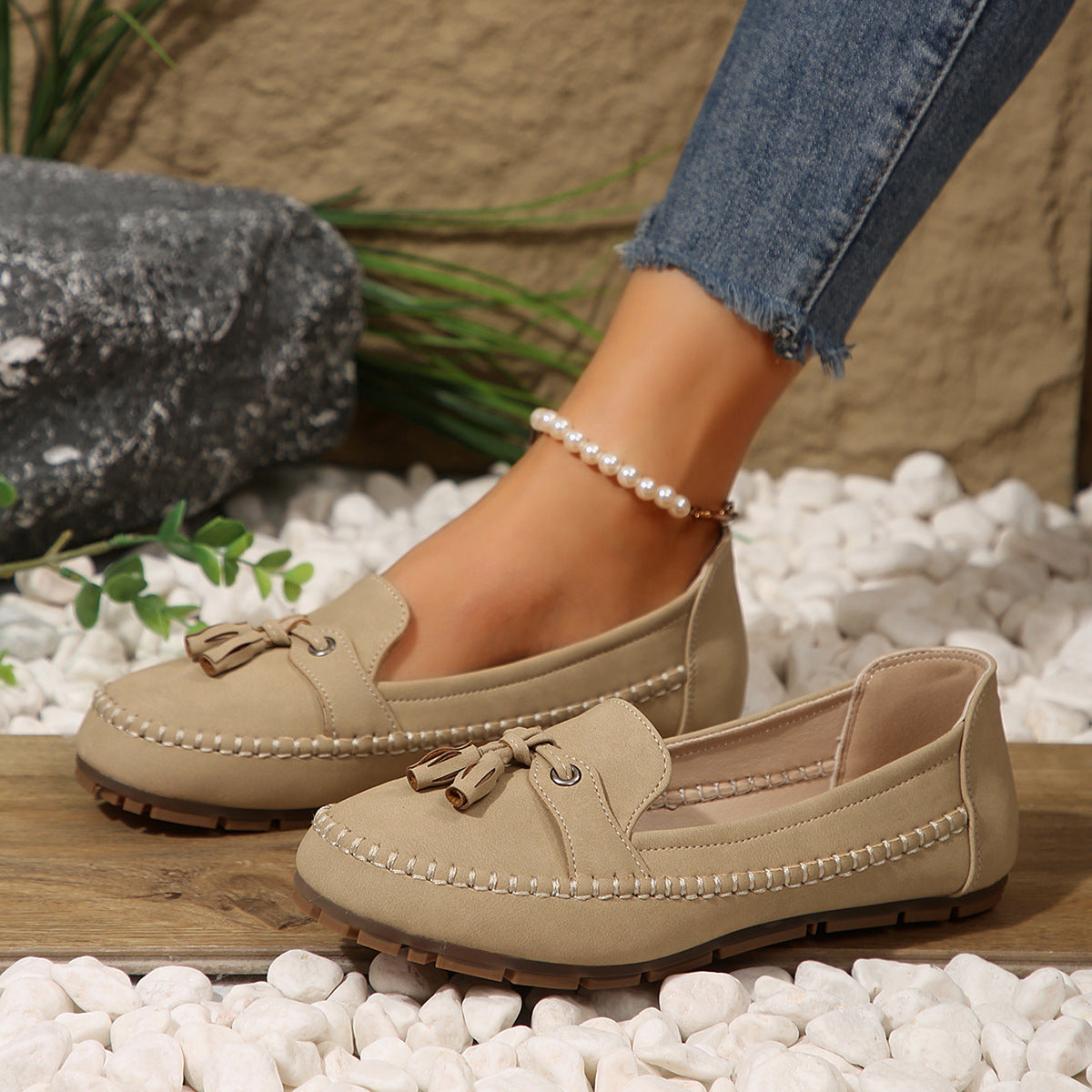 Women's Round Head Loafers Fashion Non-slip Soft Comfortable Flats Shoes - Bests Sale