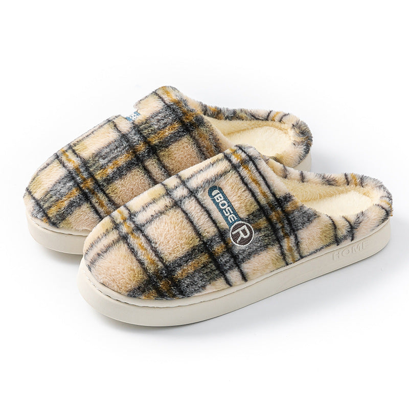 Women's Home Plush Warm Non-slip Plaid Cotton Shoes - Bests Sale