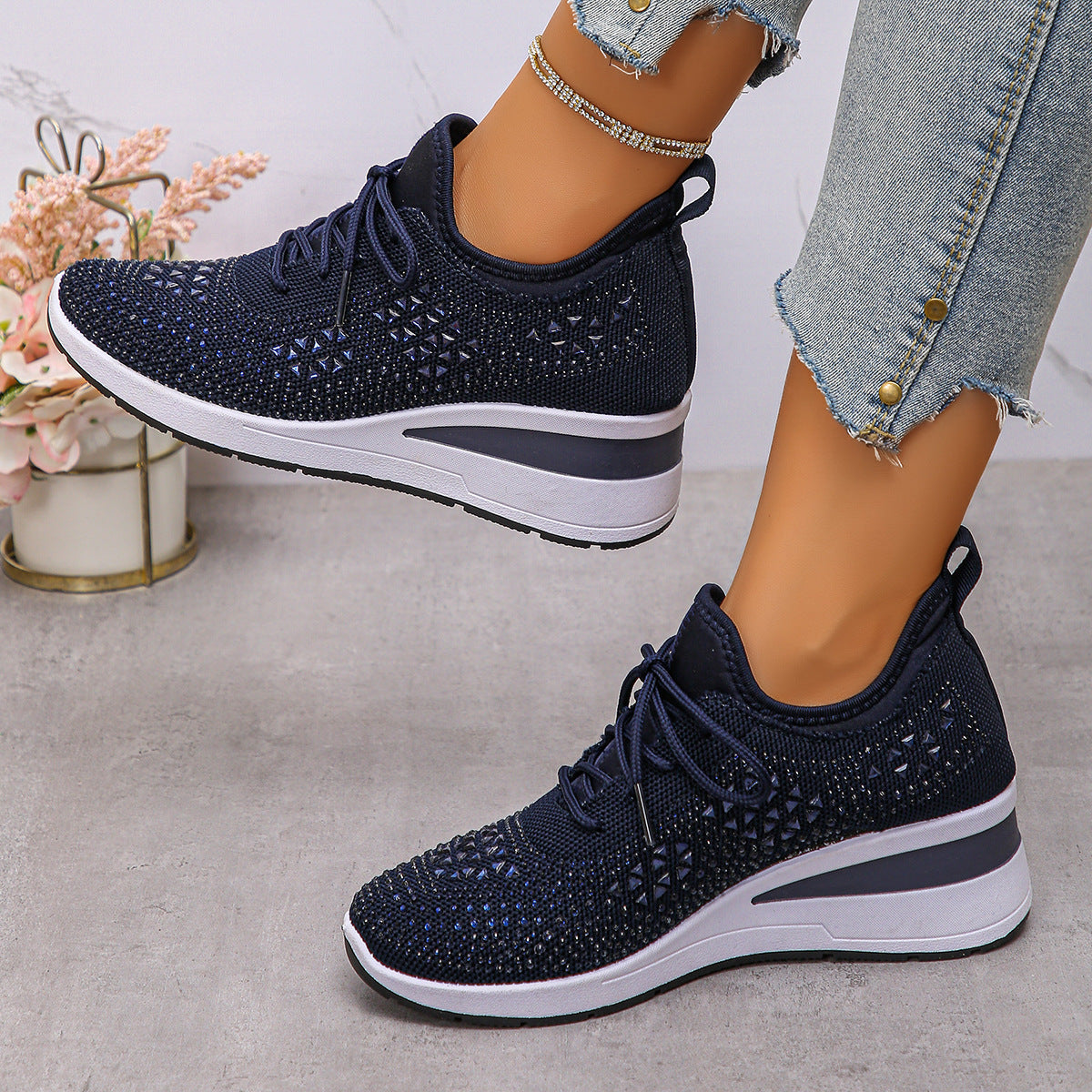 Rhinestone Lace Up Fashion Style Daily Commuter Women's Casual Shoes - Bests Sale