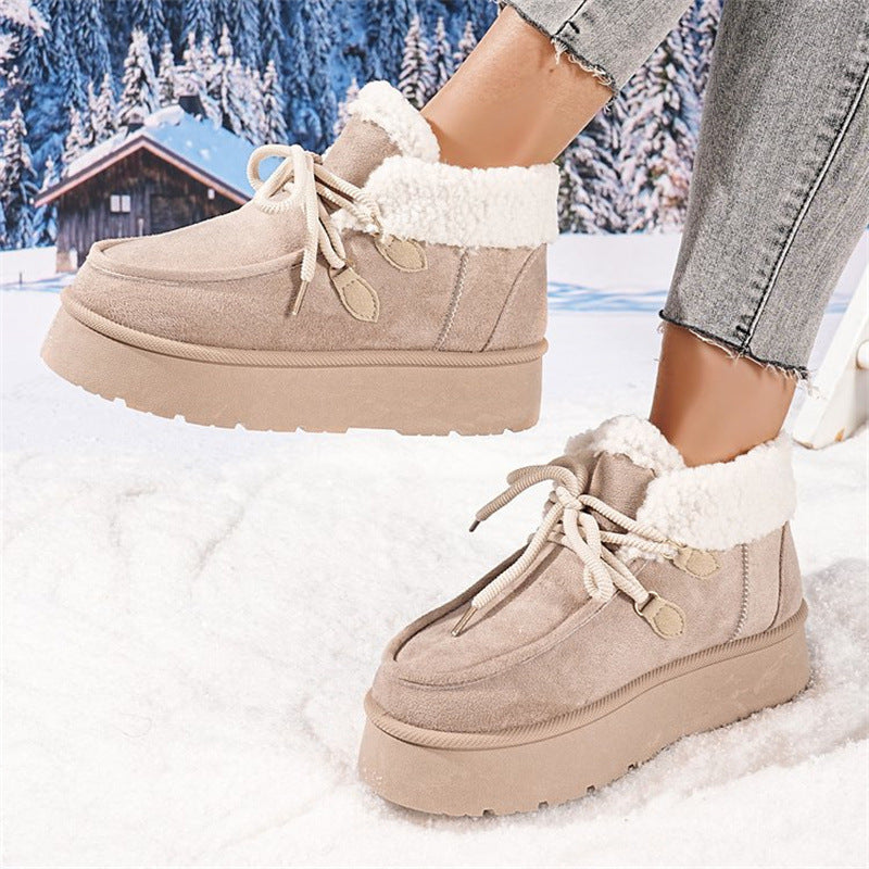 Thick Bottom Fleece-lined Snow Boots Women's Fur Integrated Casual Cotton-padded Shoes - Bests Sale