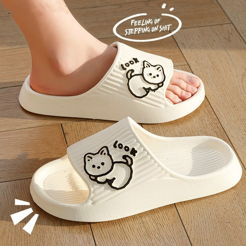 Cute Cat Slippers Summer Women Home Shoes Bath Thick Platform Non-Slip Slides Indoor Outdoor - Bests Sale
