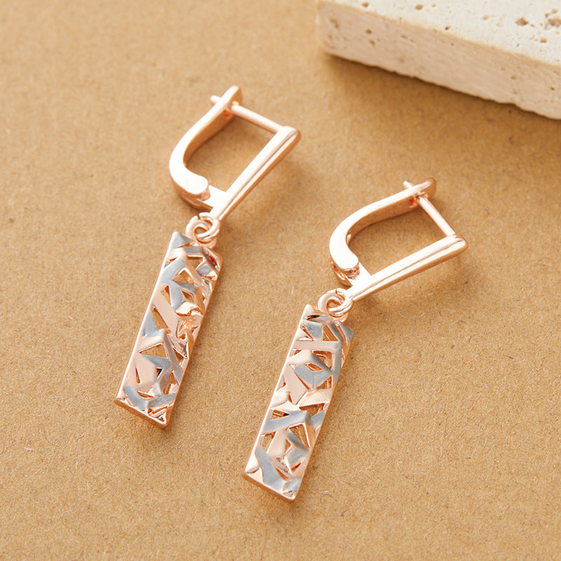Elegant Rectangular Two-tone Hollow Stud Earrings - Bests Sale