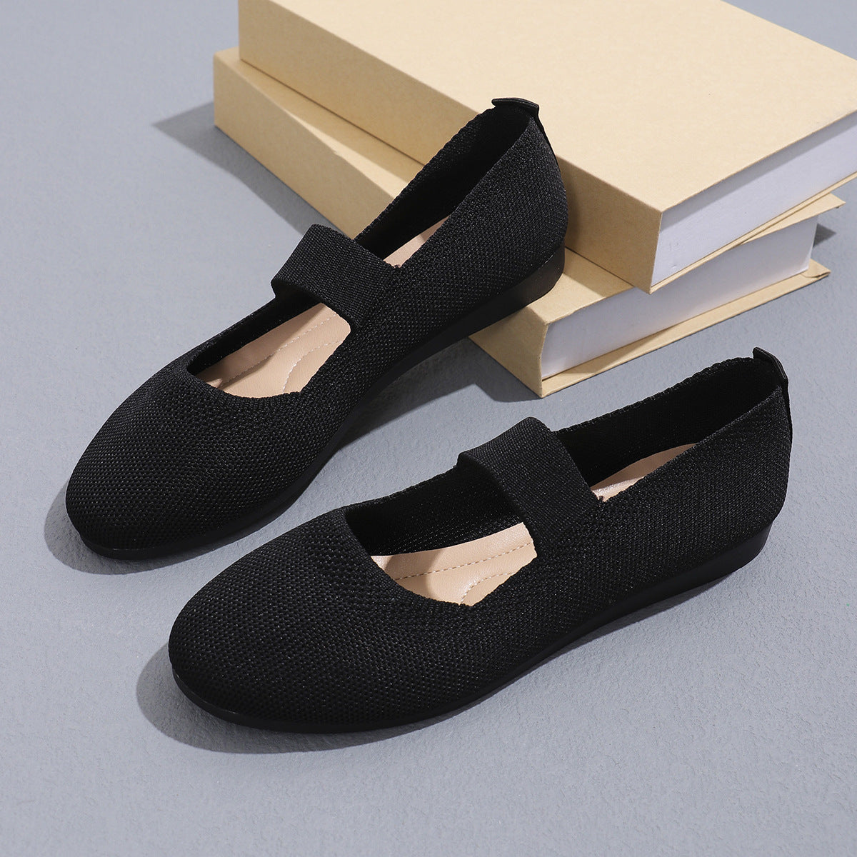 Women's Flat Bottom Pumps Plus Size Shallow Mouth Low-top Slip-on Flyknit - Bests Sale