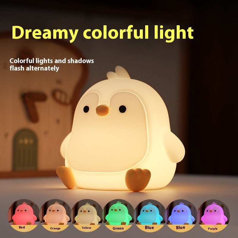 Baby Penguin Small Night Bedroom Bedside Silicone Pat Lamp Coffee Jasper