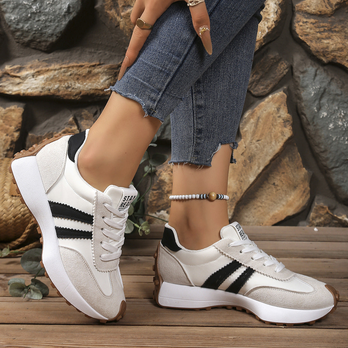 Women's Thick Bottom Student Casual Shoes Breathable Sneaker - Bests Sale
