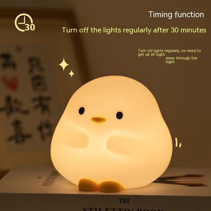 Cute Duck LED Night Lamp Cartoon Silicone USB Rechargeable Sleeping Light Touch Sensor Timing Bedroom Bedside Lamp For Kid Gift Home Decor Coffee Jasper