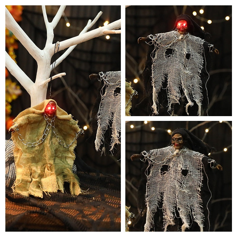 Halloween Hanging Ghost Iron Chain Glowing Skull Decorative Ornaments Coffee Jasper