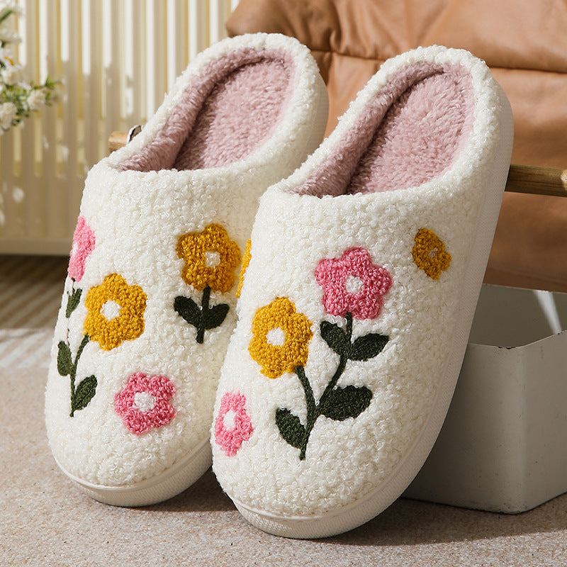 Warm Indoor Comfortable Colorful Flowers Cotton Slippers - Bests Sale