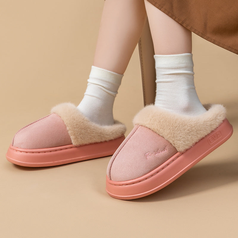 New Winter Cosy Warm Couple Style Concise Fluffy Slippers Women Men Non-slip Soft Slides Indoor Mule Ladies' Home Cotton Shoes - Bests Sale