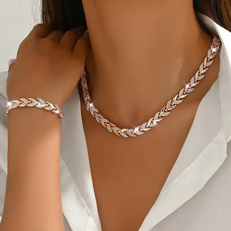 Women's Personality Affordable Luxury Willow Leaf Diamond Bracelet Necklace Bests Sale