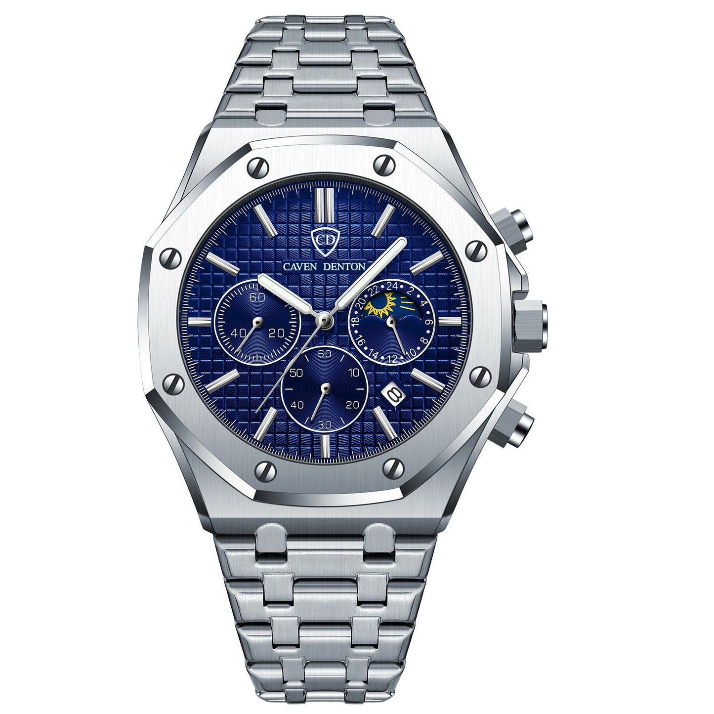 Waterproof High-grade Three Eyes And Six Needles Multi-functional Moon Phase Men's Steel Strap Watch Bests Sale