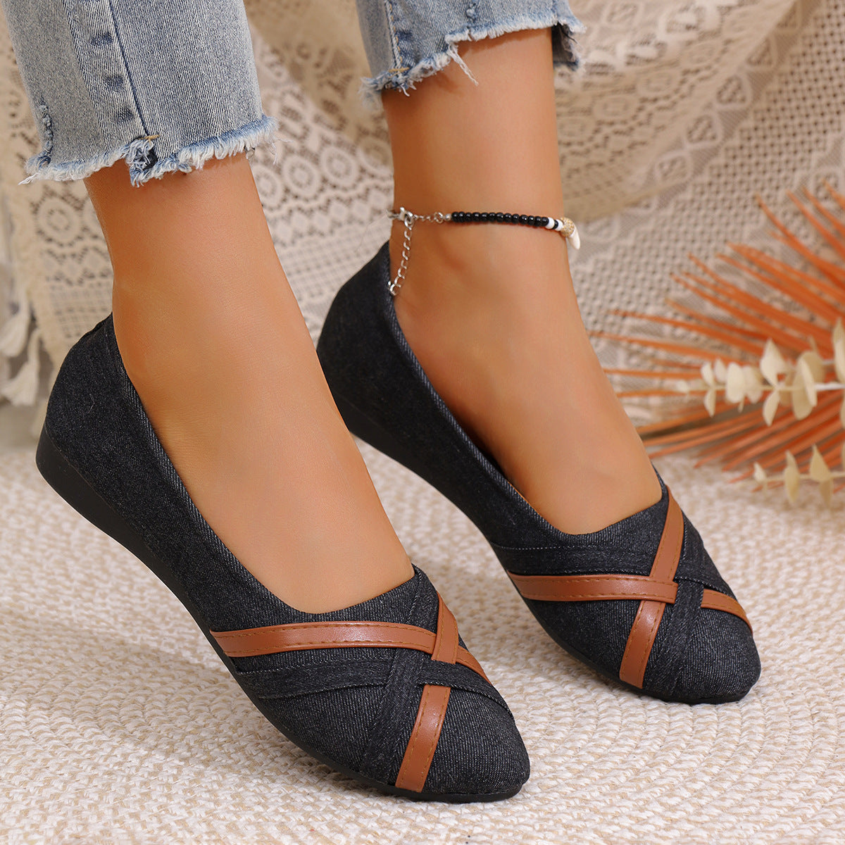 Ins Cross-straped Denim Loafers Fashion Lightweight Comfortable Flats Shoes For Women - Bests Sale