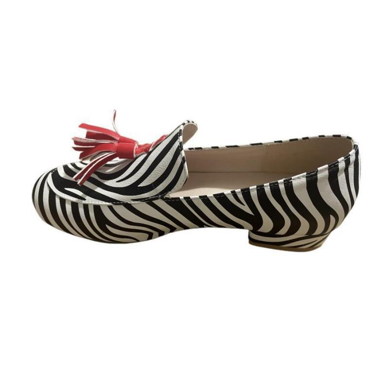 Spring And Autumn Tassel Low Heel Round Head 40-43 Low-cut Plus Size Leopard Print Casual Loafers - Bests Sale