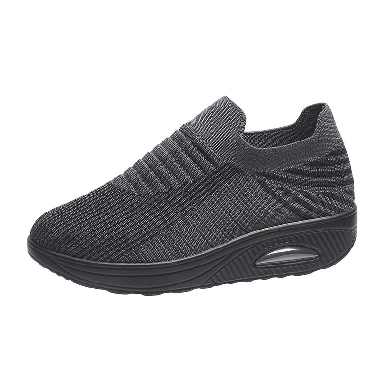 New Stripe Design Mesh Shoes Fashion Slip On Air Cushion Shoes Breathable Round-toe Flats Women - Bests Sale