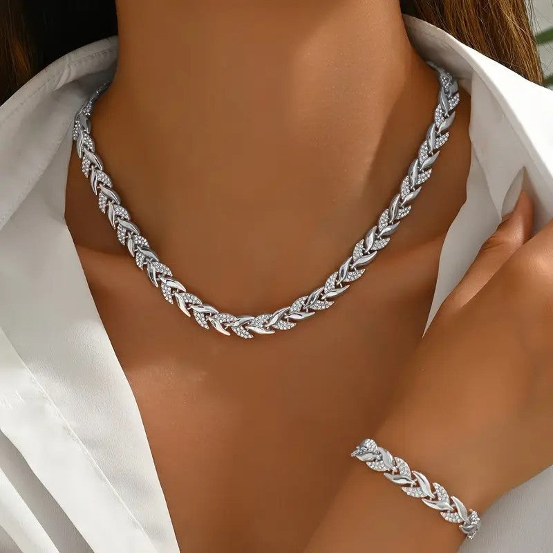 Women's Personality Affordable Luxury Willow Leaf Diamond Bracelet Necklace Bests Sale