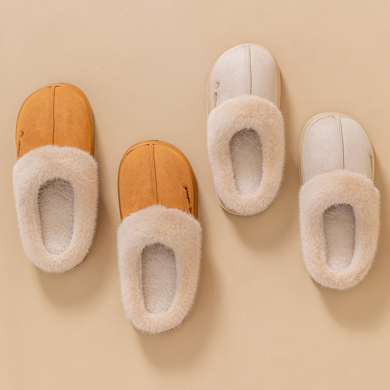 New Winter Cosy Warm Couple Style Concise Fluffy Slippers Women Men Non-slip Soft Slides Indoor Mule Ladies' Home Cotton Shoes - Bests Sale