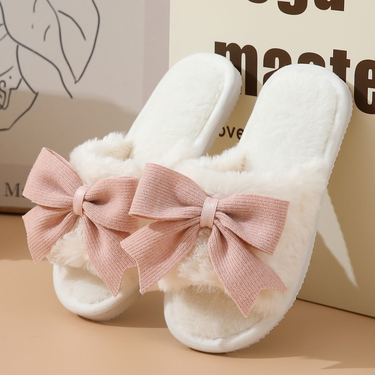 Women's Winter Cute Bow Thick Bottom Non Slip Cotton Slippers - Bests Sale