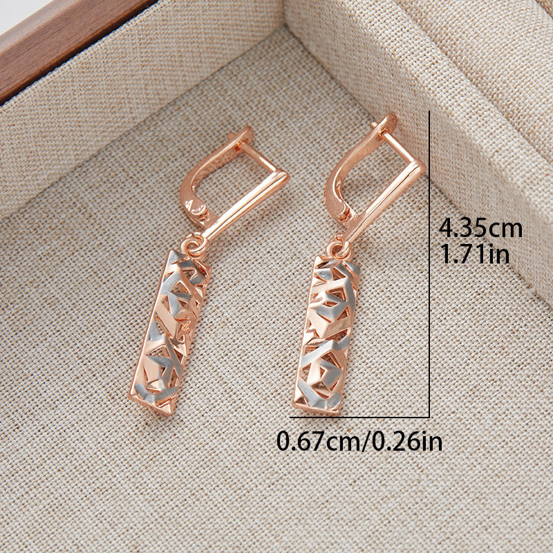 Elegant Rectangular Two-tone Hollow Stud Earrings - Bests Sale